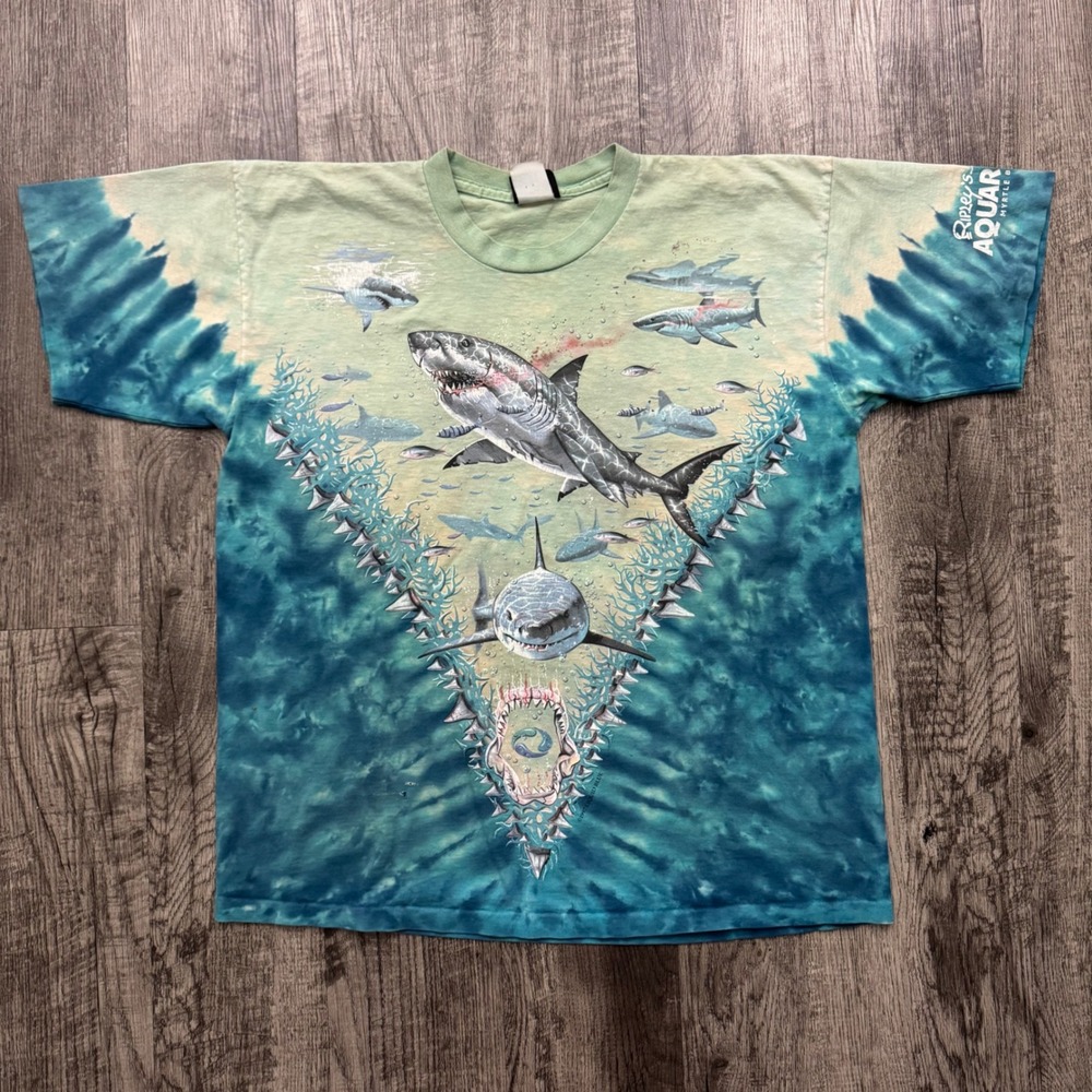 Vintage Liquid Blue Shark Attack Tie Dye T Shirt L